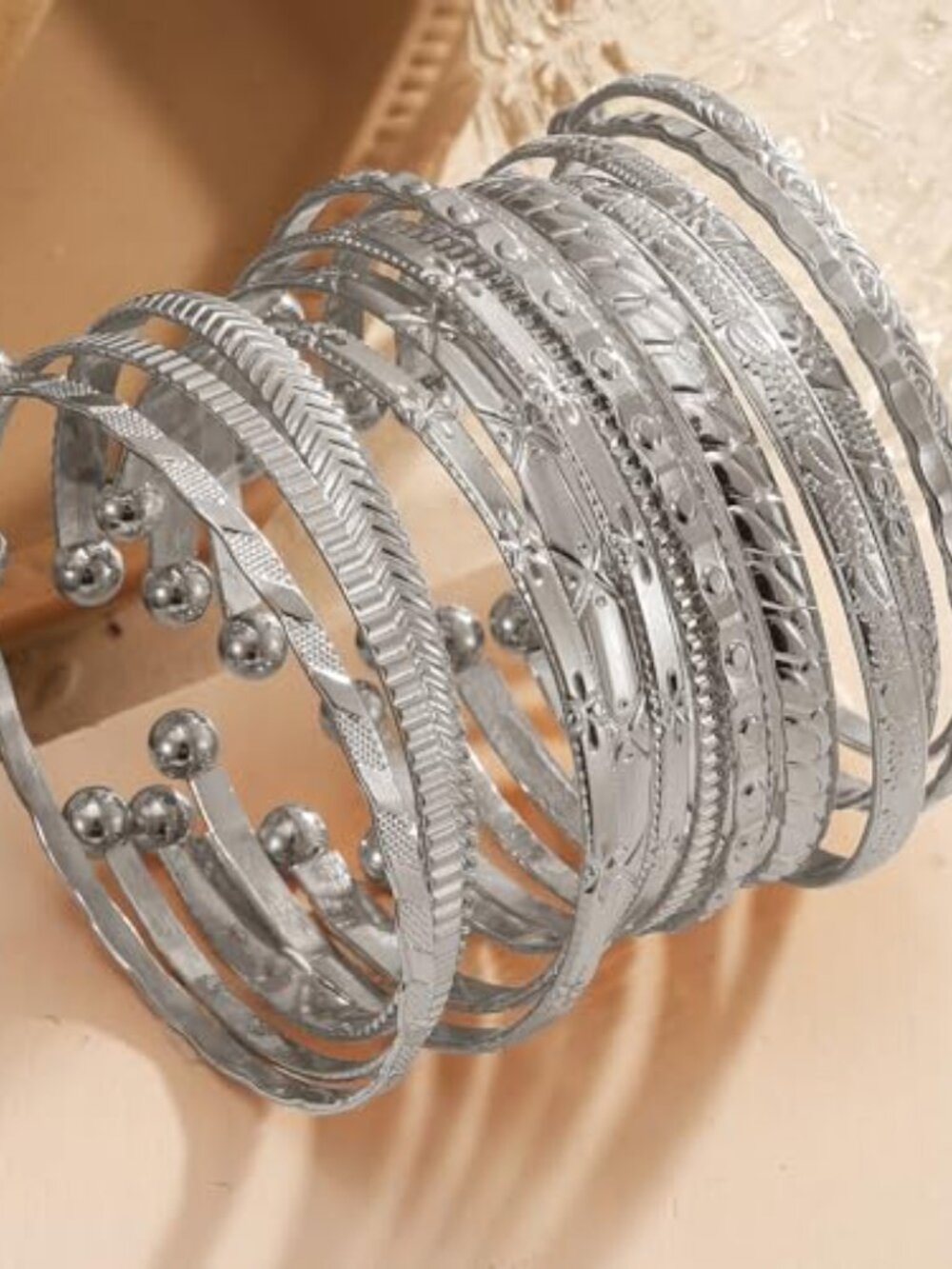 New - Gold Bangles Bracelets For Women, 14k Gold Plated Multi Layer Stackable - Picture 3 of 3